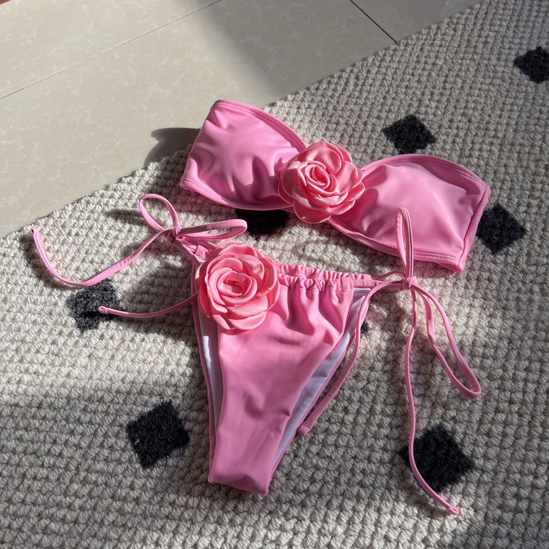 Bikini tube couleur unie rose