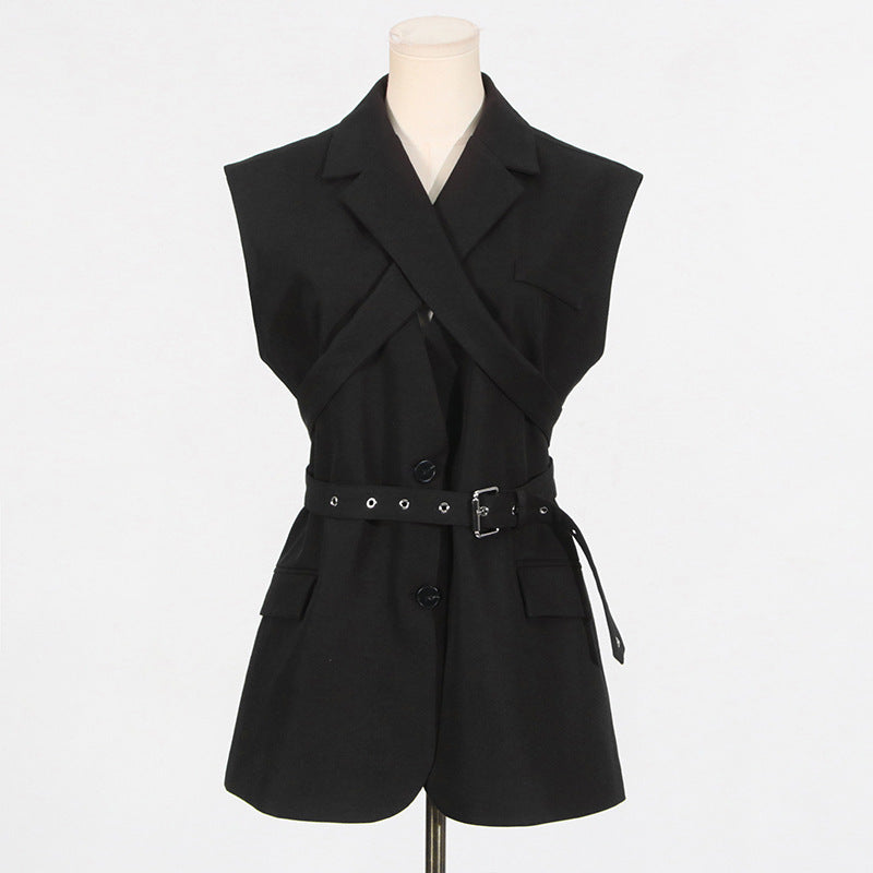 Ärmelloser Blazer mit Gürtelkragen für Damen