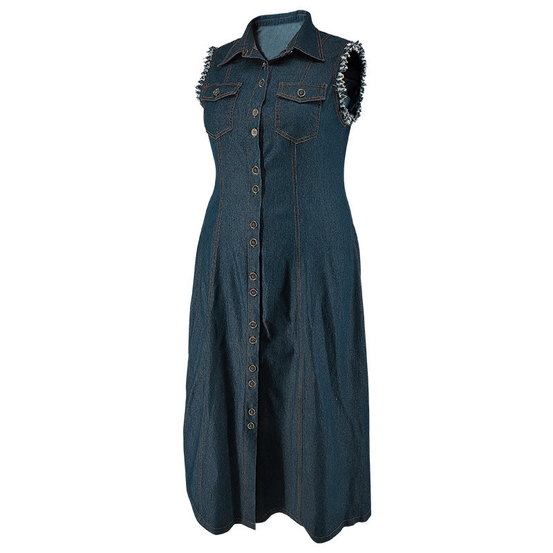 Plus Size Denim Button Cardigan Maxi Dress