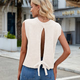 Summer Women Vest Knitted Back Slit Sweater Top