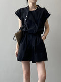 Cargo Style Stand Collar Shirt Romper