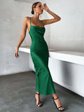 Solid Color Satin Strap Party Dress for Women