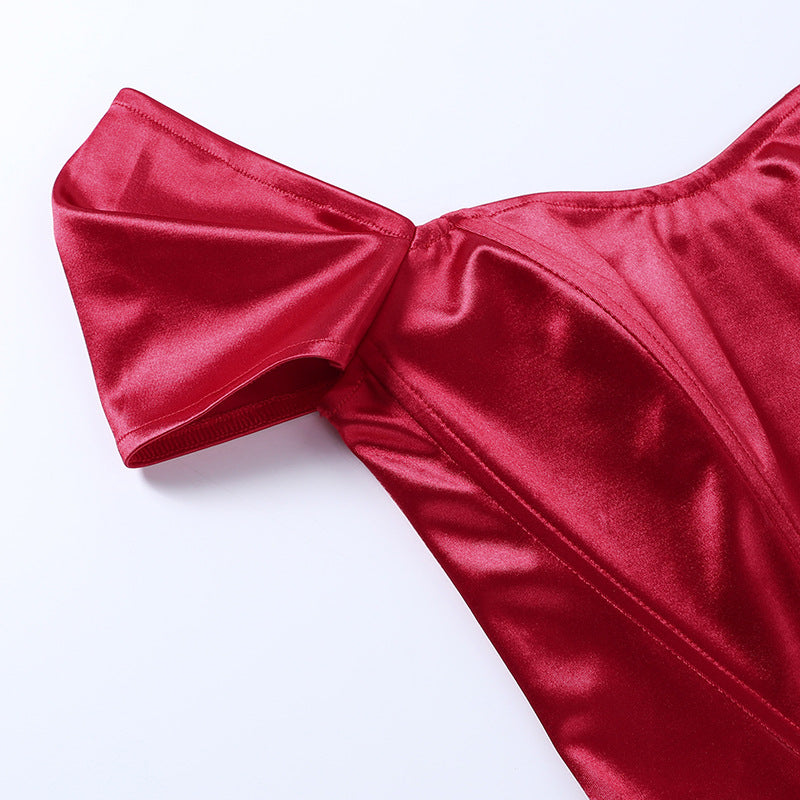 Satin Off-Shoulder Boning Corset Tube Top for Women