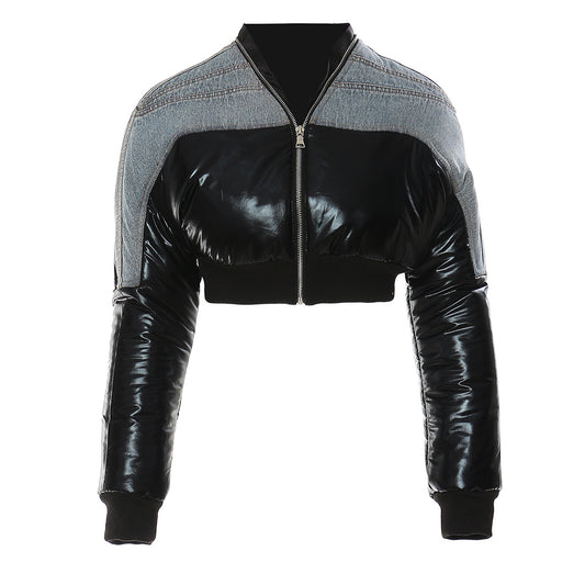 Manteau court en denim et coton cousu style locomotive