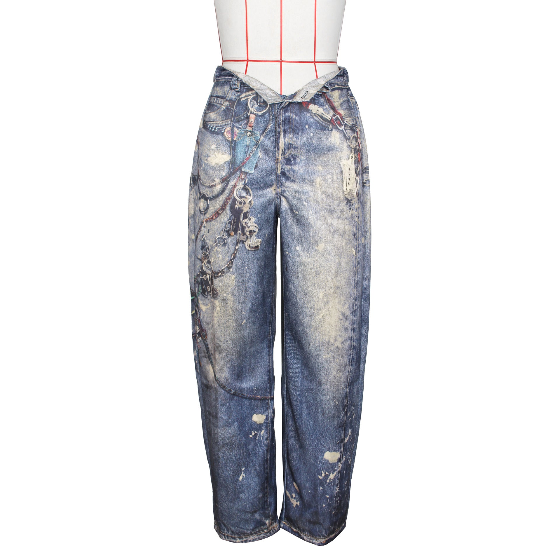 Dirty Denim Wide Leg Chain Pants