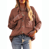 Women’s Solid Color Loose Corduroy Long Sleeve Cardigan with Pockets