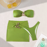 Maillot de bain bikini trois pièces à haut tube et ornements métalliques