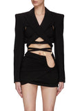 Cutout Backless Crop Black Blazer Top
