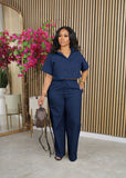 Linen Short Sleeve Two-Piece Office Set