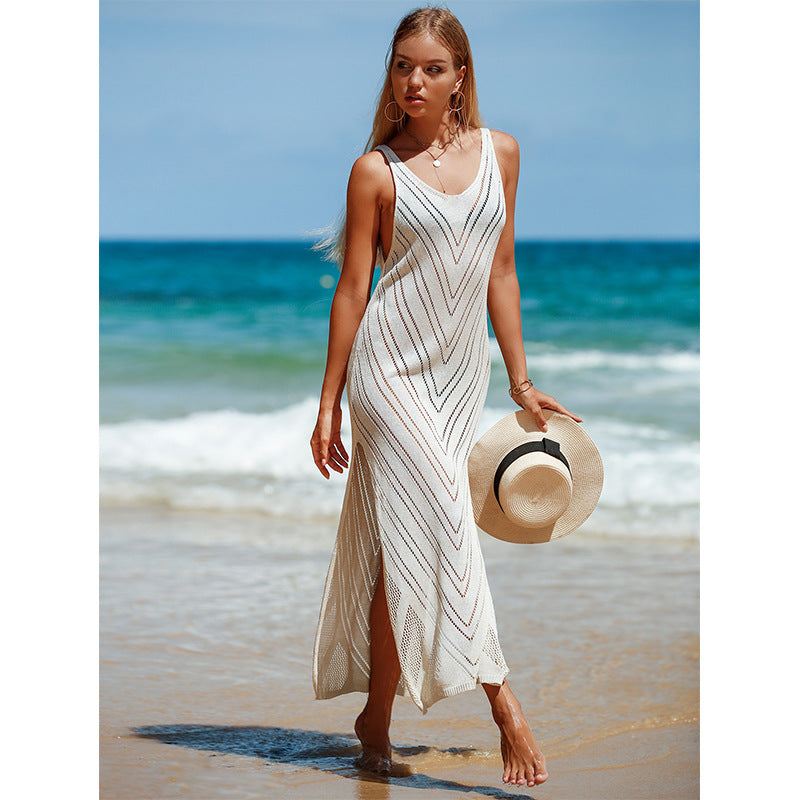 Rückenfreies gestricktes Maxi-Strandkleid