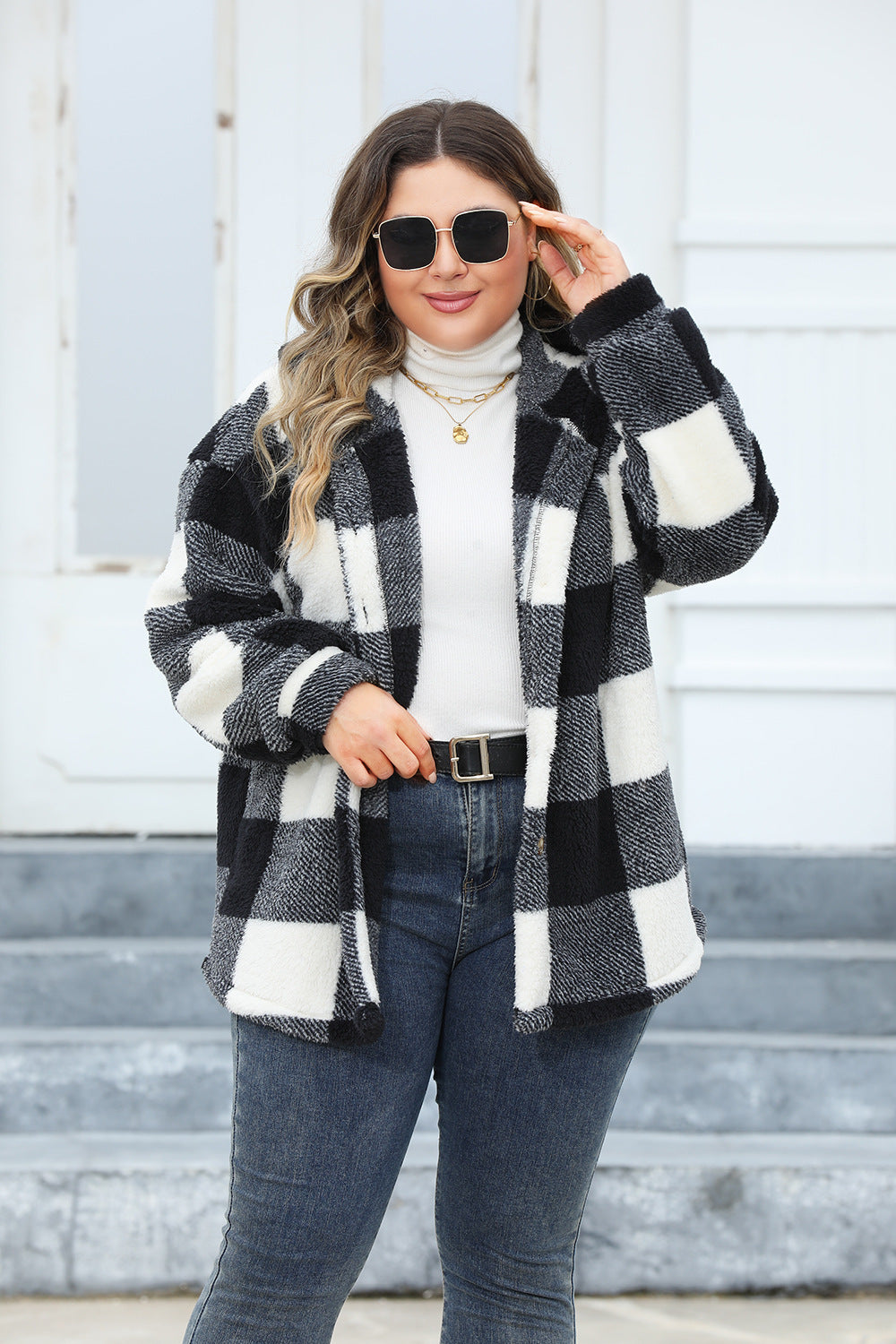 Manteau en peluche bicolore épais grande taille