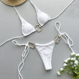 Maillot de bain bikini sexy à nouer et dos nu de couleur unie