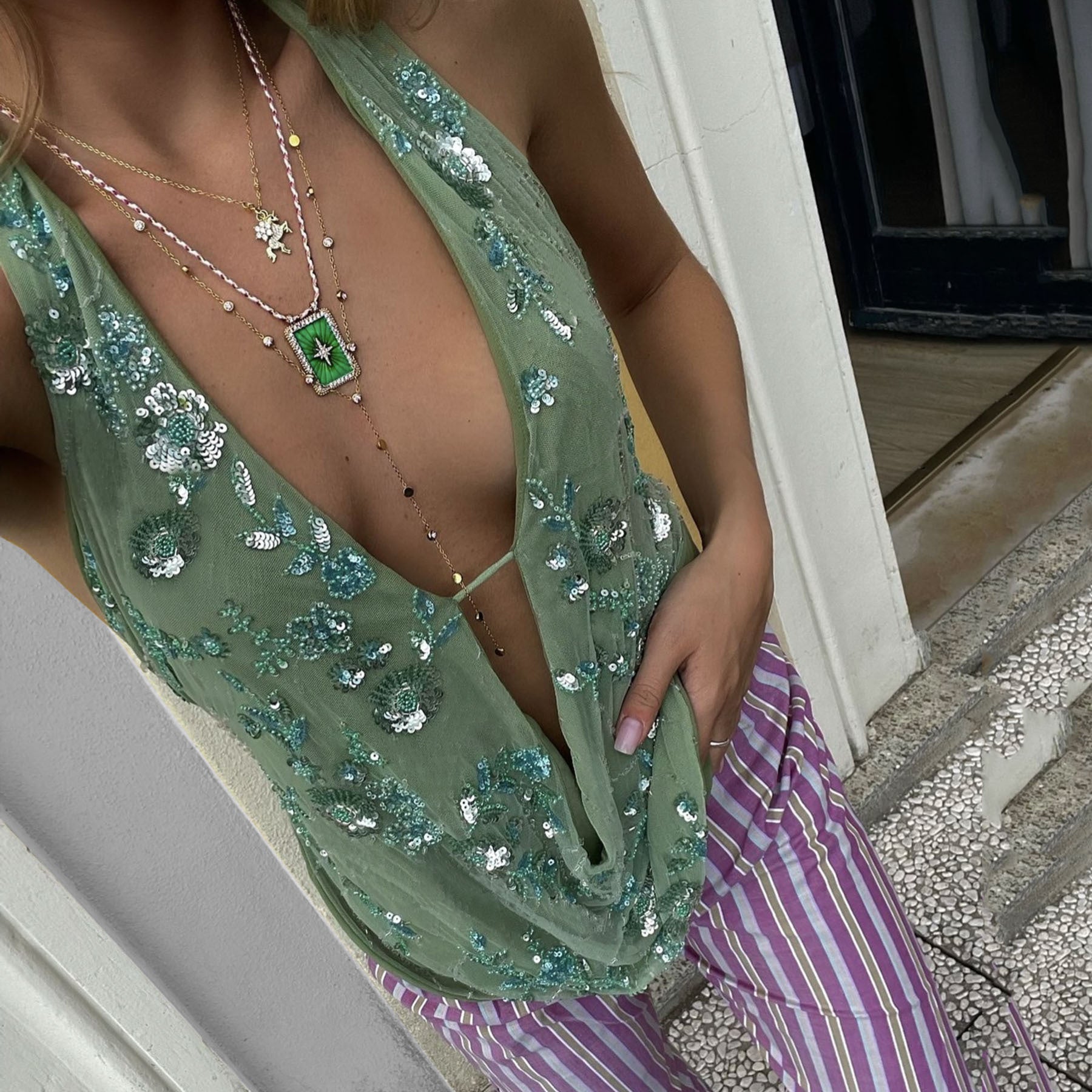 Backless Sequined V-Neck Top for Women