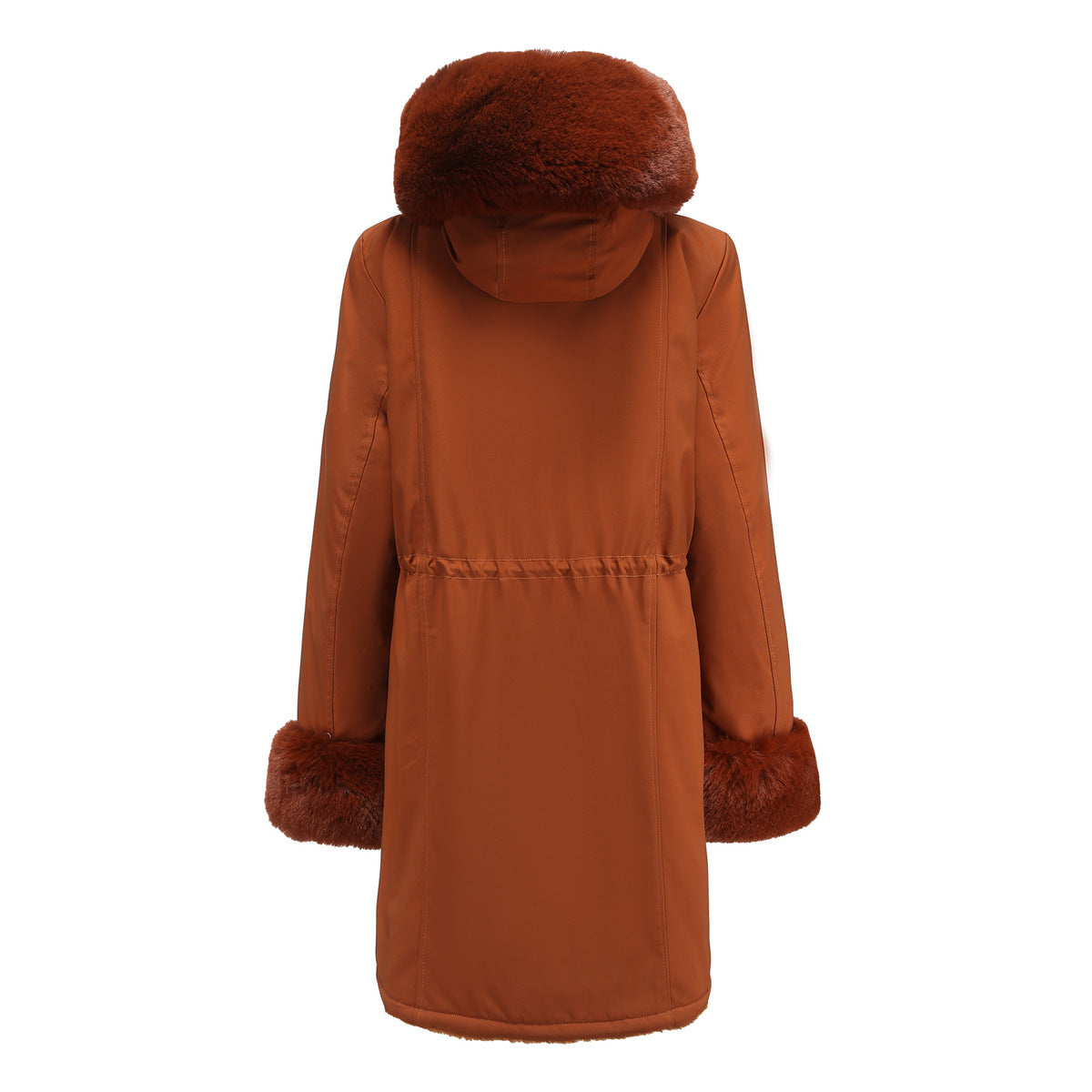 Mid-Length Padded Parka with Fur Collar