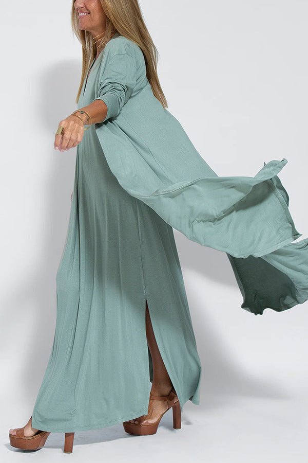 Cardigan Coat and Solid Dress Set for Women