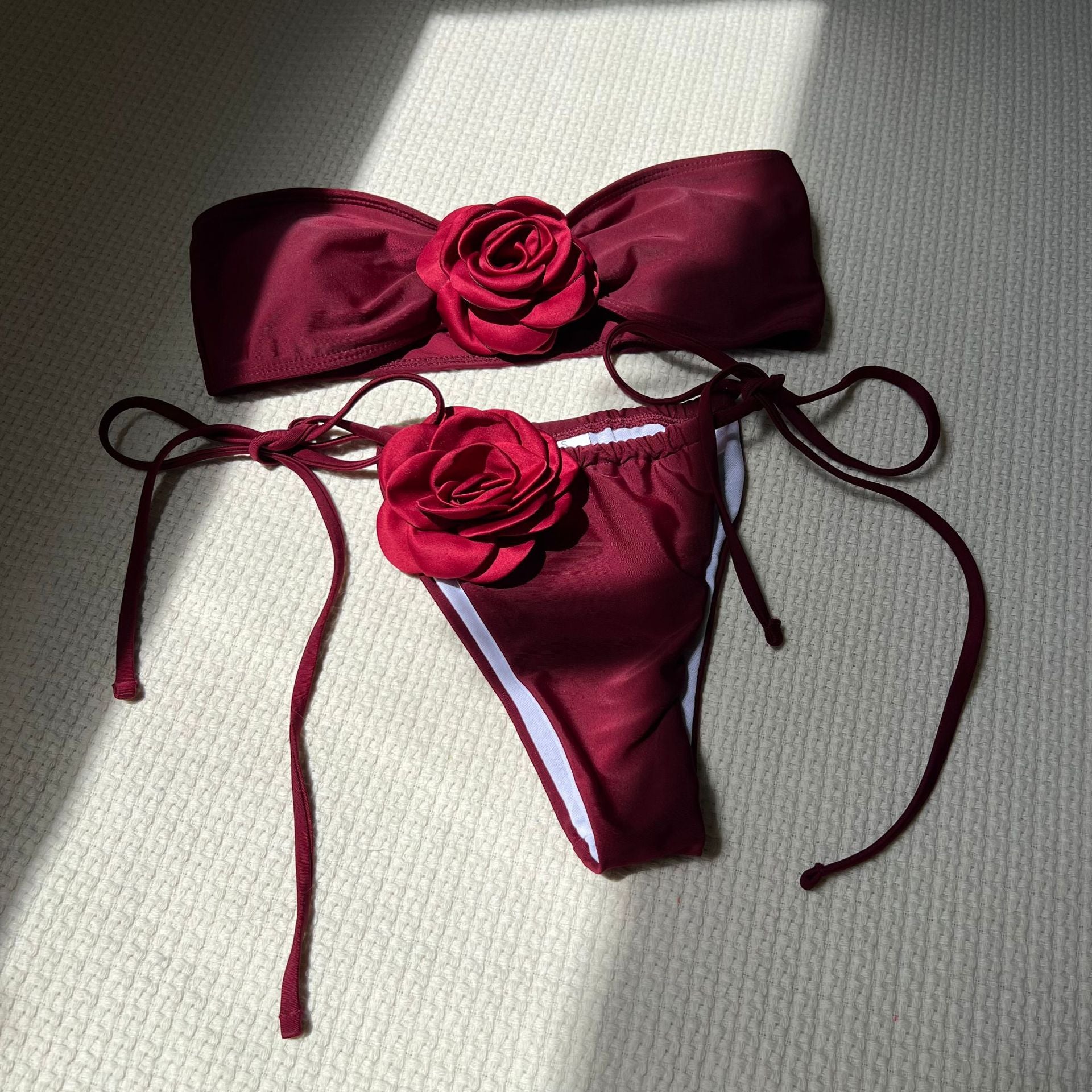 Bikini tube couleur unie rose