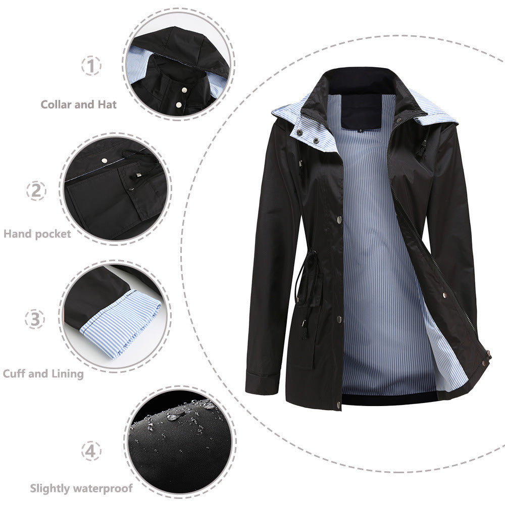 Manteau coupe-vent rayé avec chapeau amovible