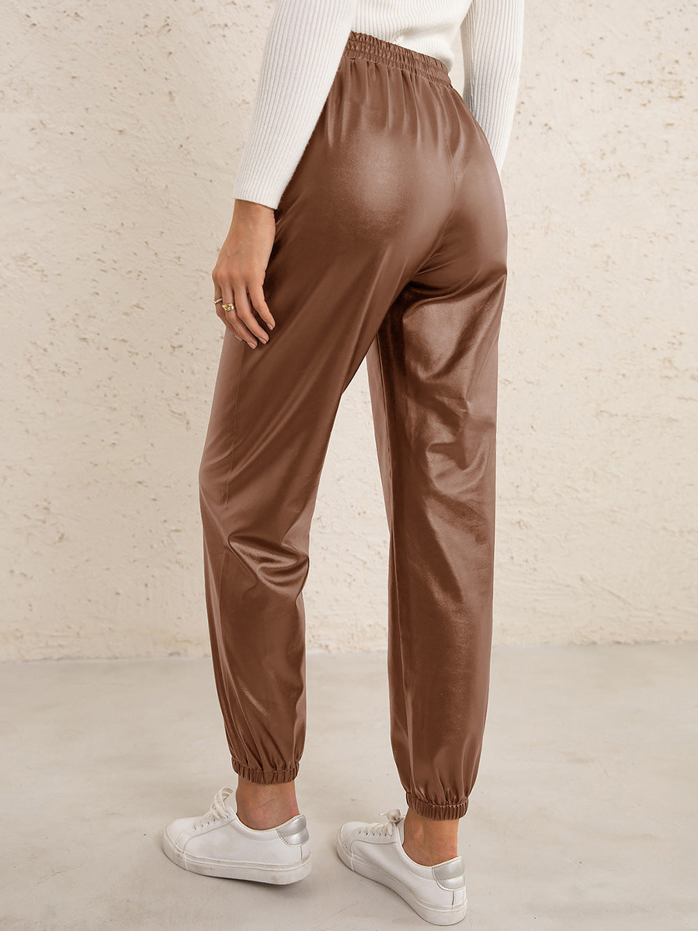 Casual Faux Leather Biker Pants for Women
