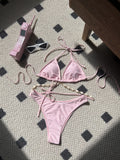 Einfarbiger Bikini-Badeanzug mit Muschelkette