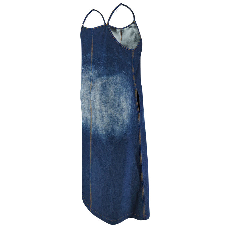 Sling-Maxikleid aus Denim in Übergröße