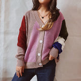 Cardigan décontracté en tricot à simple boutonnage, coutures asymétriques irrégulières et contrastées