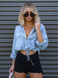 Chemise en jean décontractée à double poche pour femme