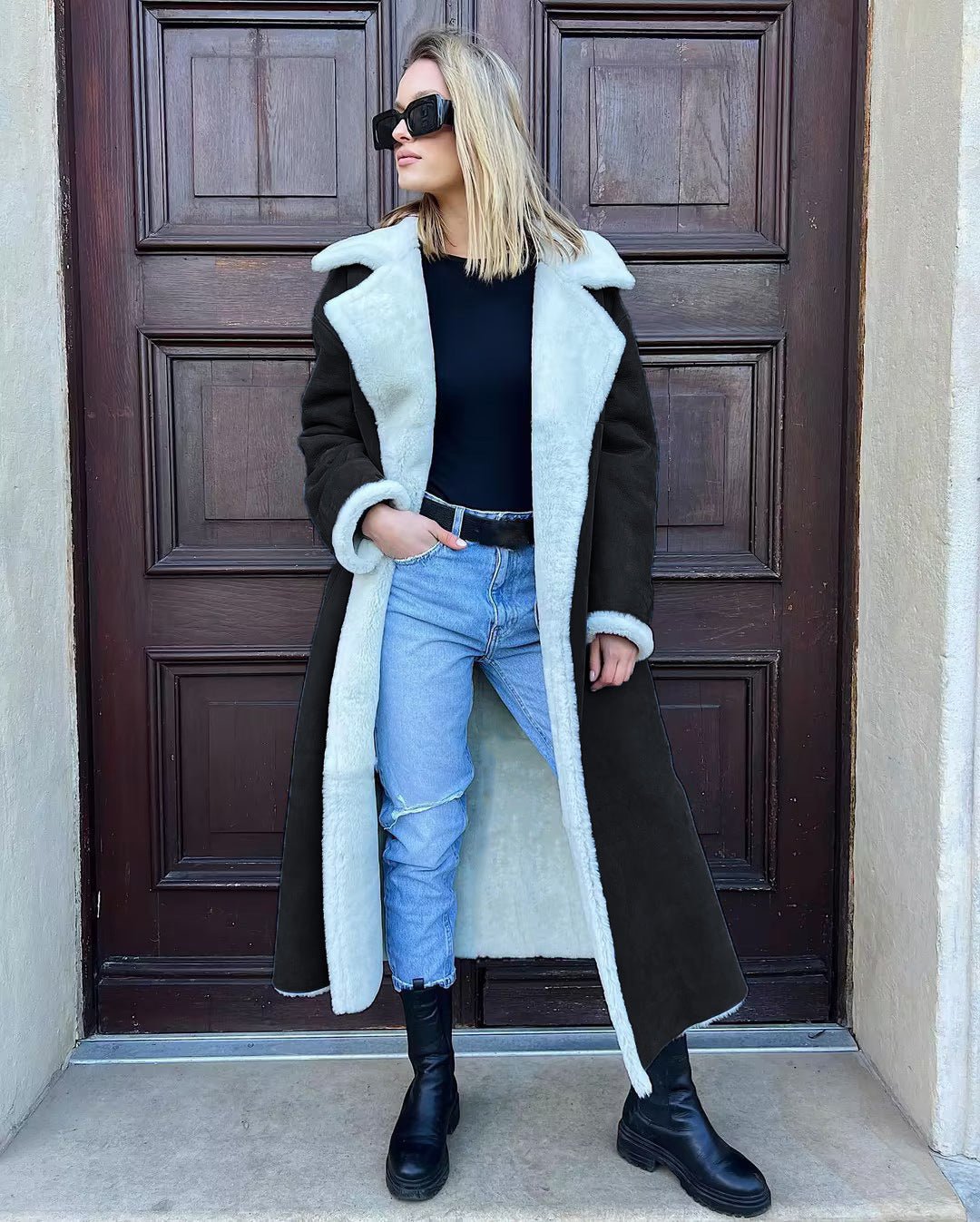 Women’s Thickened Fleece Lamb Wool Long Fur Coat