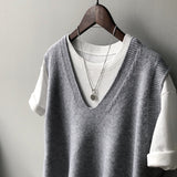 Frühlings-Preppy-V-Ausschnitt, lockere, ärmellose Strickweste für Damen