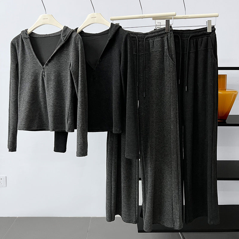 Hooded Sweater Wide Leg Pants Set