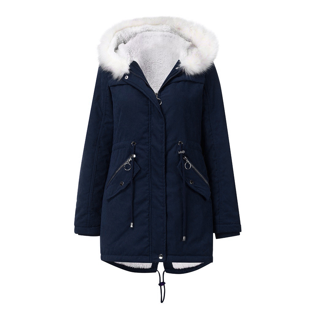 Velvet Cotton Warm Parka with Fur Collar