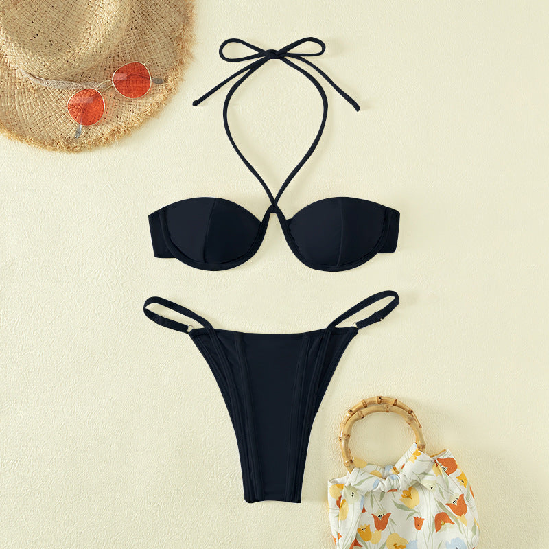 Maillot de bain bikini à lacets et armatures en acier imprimé léopard