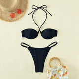 Maillot de bain bikini à lacets et armatures en acier imprimé léopard