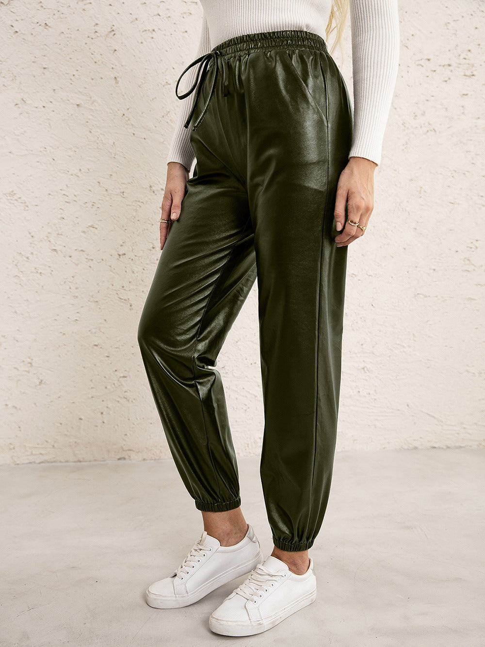 Casual Faux Leather Biker Pants for Women