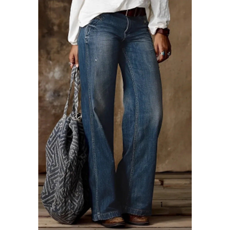 Retro Wide Leg Casual Jeans for Women