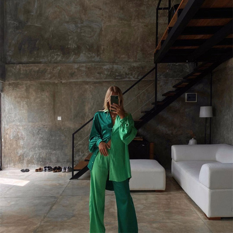 Color Block Satin Two-Piece Set
