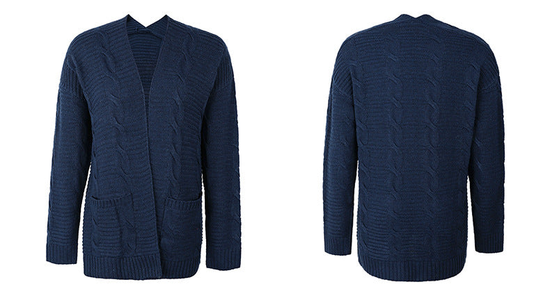 Twist Pocket Mid-Length Knitted Cardigan Coat