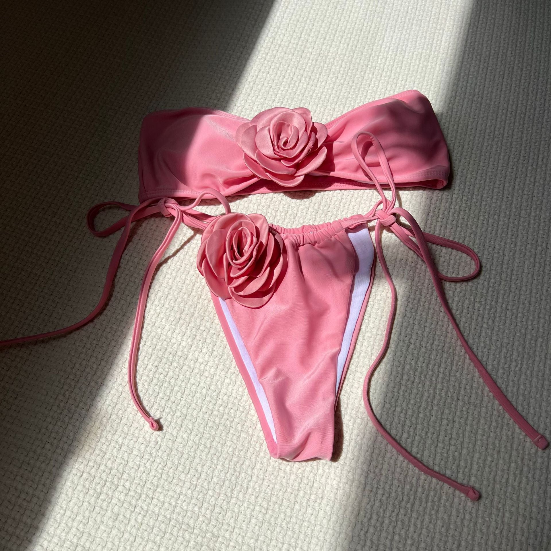 Bikini tube couleur unie rose