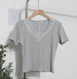 Romantic Lace V-Neck Sexy Slim Fit Short Sleeve Top