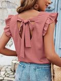 Solid Color Round Neck Ruffled Bow Sweet Vest Top for Women
