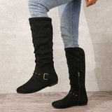 Schwarze Retro-Stiefel mit dicker Ferse und Gürtelschnalle