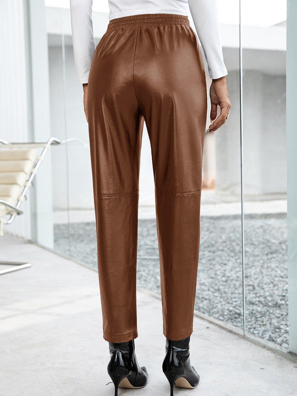 Faux Leather Loose Motorcycle Pants for Women