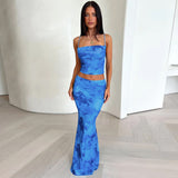 Sexy Print Bandeau Sling Top & Skirt Set