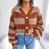 Striped Lantern Sleeve Cardigan Sweater Coat