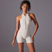 Shorts Zipper Jumpsuit-White and Gray