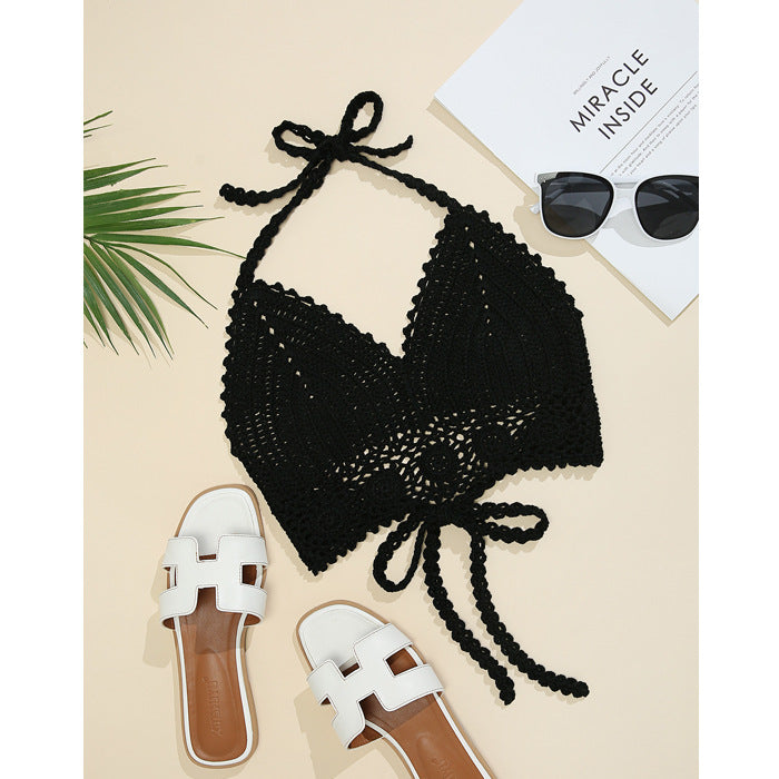 Handgehäkeltes Neckholder-Bikinioberteil mit freiem Rücken