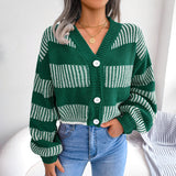Striped Lantern Sleeve Cardigan Sweater Coat