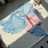 Ensemble bikini dos nu en maille et dentelle