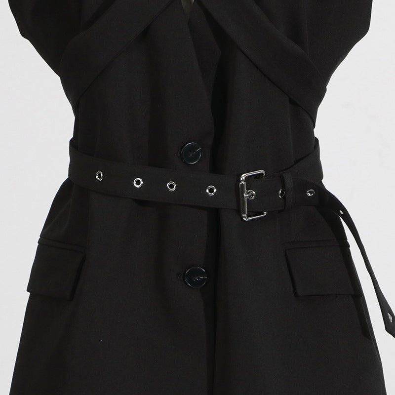 Ärmelloser Blazer mit Gürtelkragen für Damen