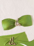 Maillot de bain bikini trois pièces à haut tube et ornements métalliques