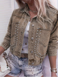 Oversized Rivet-Decorated Denim Jacket – Edgy & Trendy